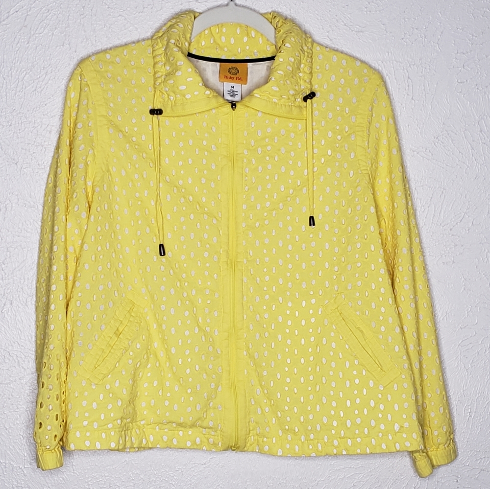 Ruby Rd. Yellow Holed Jacket With Pockets Zip Up … - image 1